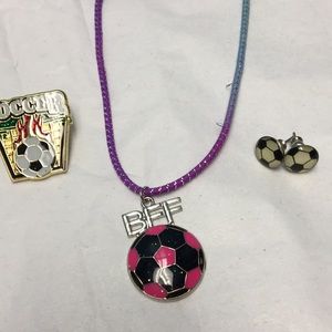 BFF Soccer Girls Necklace Soccer Ball Pin Earrings
